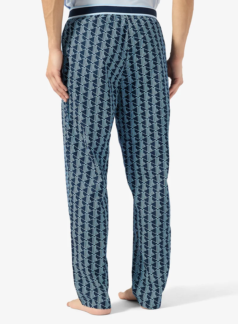 LACOSTE  Monogram Print Poplin Pyjama Pants for Men | Best Price UAE